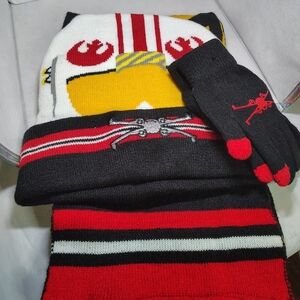 Star Wars Rebel Pilot Knit Hat, Scarf & Gloves Set - Red, Black, White, Yellow